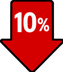 Red 10% Down Arrow Icon for Price Reduction or Financial Decrease