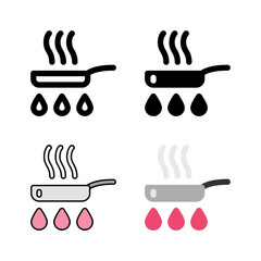 A frying pan with food icon set, ideal for representing various cooking methods, frying, and meal preparation.