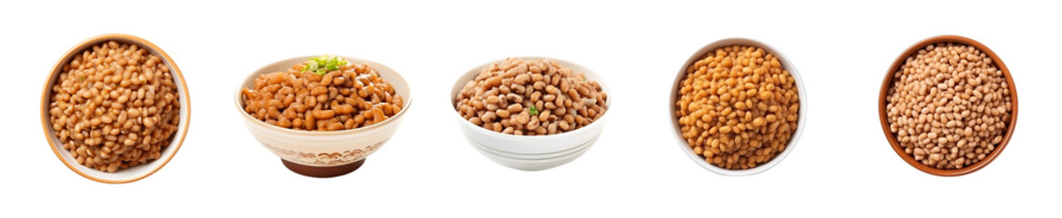 Row of bowls with different colored grains