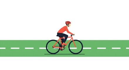 A cyclist rides a red bicycle along a green bike lane a healthy active lifestyle concept illustration perfect for websites blogs and presentations
