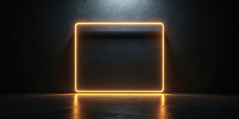 Illuminated Square Frame on Dark Wall Background