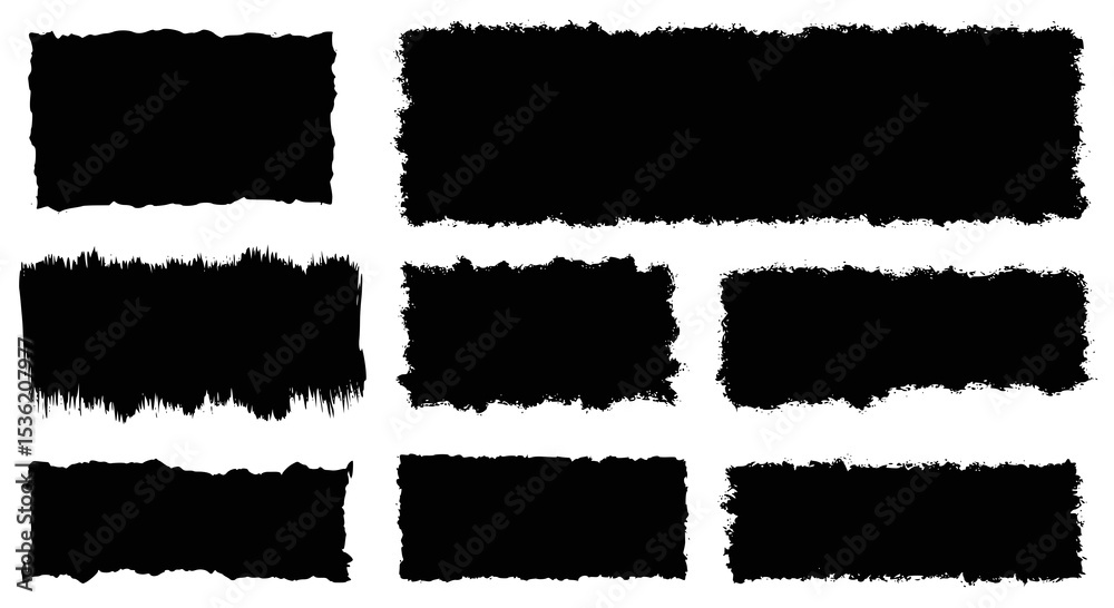 Fototapete black vector rough edge rectangles. grunge square frames set. jagged edge torn paper background coll