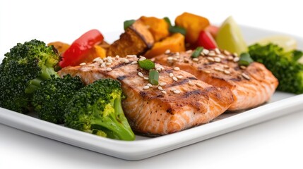 Delicious grilled salmon fillet with vibrant vegetables for a healthy diet