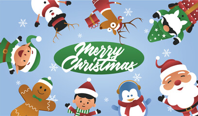 Christmas character background of Santa and his friends