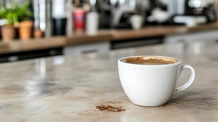 Aromatic coffee cup on counter, inviting atmosphere and brewing moment