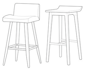 Set of Illustration of Bar chair perfect outline vector . Vector art customizable illustration. Night club, drinking establishment, pub furniture. Vector isolated drawing art. 
