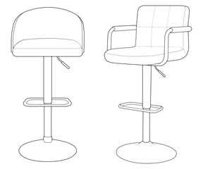 Set of Illustration of Bar chair perfect outline vector . Vector art customizable illustration. Night club, drinking establishment, pub furniture. Vector isolated drawing art. 
