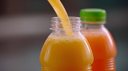 A vibrant video for a new line of organic juices, featuring colorful fruits being juiced and poured into bottles, with people enjoying the drinks in various outdoor settings