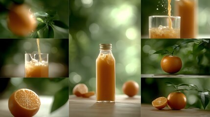 A vibrant video for a new line of organic juices, featuring colorful fruits being juiced and poured into bottles, with people enjoying the drinks in various outdoor settings