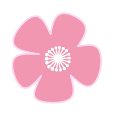A vector illustration of a stylized pink flower with five rounded petals and a circular, dotted center.