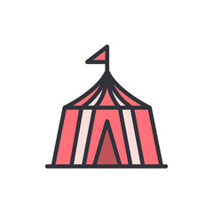 Stripped Circus Tent Illustration With A Flag On The Top Isolated