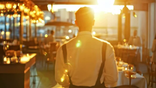 Elegant Restaurant Staff at Sunset