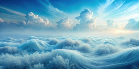 Serene Dreamscape  Ocean of Clouds Under a Vast, Bright Sky with billowing fluffy formations and soft light