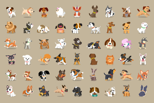 Different type of vector cartoon dogs