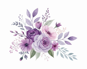 Elegant watercolor flower illustration in handcrafted composition for textile, fabric, cover design, wrapping paper, and wedding floral decorative elements
