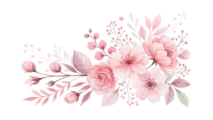 Beautiful pink and green watercolor flower arrangement collection featuring hand-painted botanical elements, perfect for wedding invitations, card designs, and fabric prints