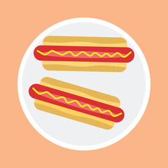 Hotdog filled with sausage and mustard sauce served on a plate