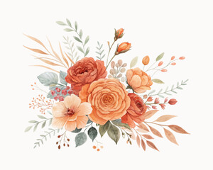 Watercolor floral corner composition with bright orange flowers in botanical illustration style, perfect for floral design projects, decorative cards, and elegant watercolor artwork