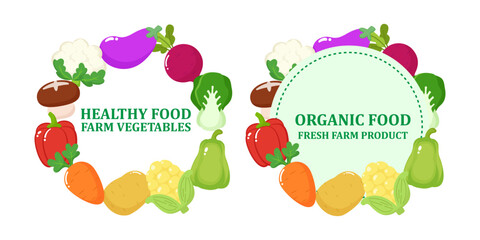 Cute vegetables circle template label set