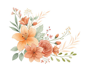 Artistic watercolor spring flower design with soft seasonal blooms, isolated on white background, perfect for seasonal projects and elegant invitations