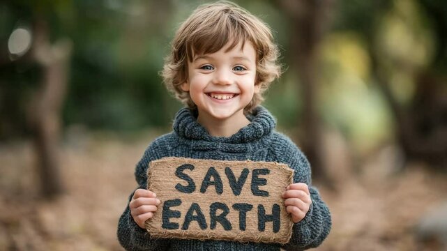 Child holding "Save Earth" Sign