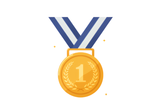 Gold First Place Medal with Ribbon and Number One - Powered by Adobe