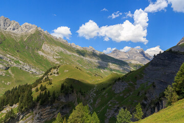 Fototapeta premium Mountain panorama with summit Sommet des Diablerets in Swiss Alps, Switzerland