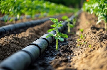 Low-cost gravity irrigation system made of plastic pipes in rural area, sustainable