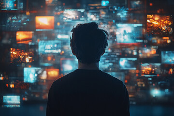 man in front of tv