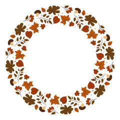 Autumn vector wreath with berries, mushrooms and colorful leaves. Perfect for fall season banners, greeting cards and cozy harvest designs. Vector illustration