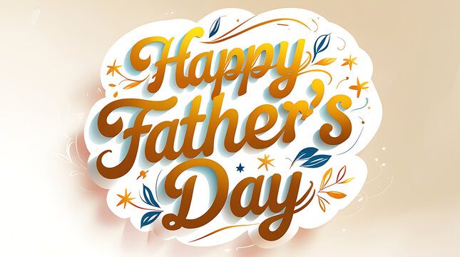 Happy father's day greeting card design with gold lettering and floral elements for social media posts