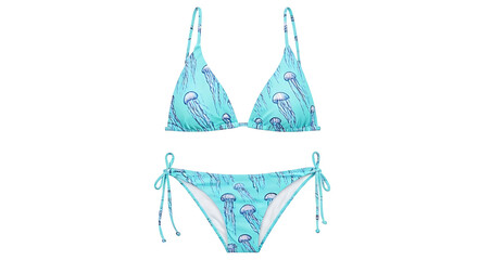 Blue Bikini Set with Jellyfish Pattern on White Background