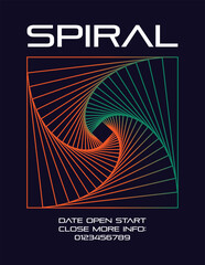 Vivid spiral line art poster with orange and green line drawings of an announcement. / 鮮やかな螺旋状のラインアートのポスター 線画 スパイラル 告知 お知らせ オレンジ 緑