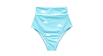 Blue High Waisted Bikini Bottom with Cloud Pattern for Women