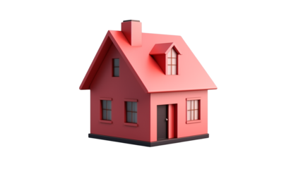 A charming coral-colored house model against a black backdrop, perfect for real estate or home design projects.