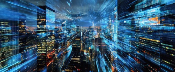 Night city, blurred digital streaks