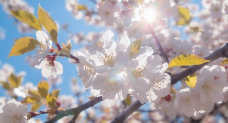 Fototapeta premium Blossoming Beauty: White Flowers in Sunlight