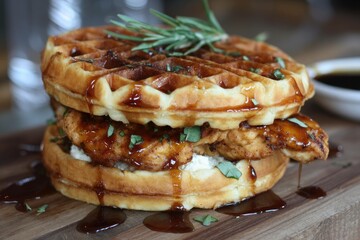 Chicken and waffle burger with maple glaze