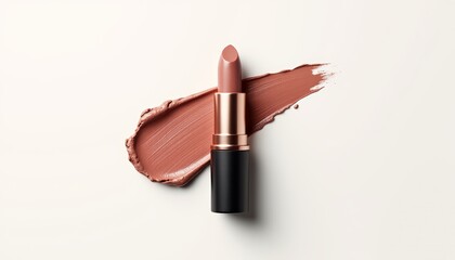 Matte lipstick bullet with color swatch isolated on white  