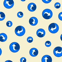 seamless vector pattern with white arrows in blue circles on a light beige background, for decorating your designs in an abstract symbolic style internet transfers