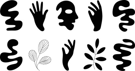 Abstract shapes vector art black and white design elements organic forms hands face plants illustration editable stock vector illustration
