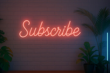 Subscribe neon sign background for youtube channel and social media marketing promotion subscribe now
