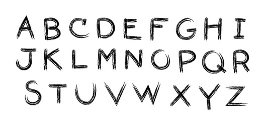 A-Z vector alphabet, hand written with a brush design, letters isolated on white background