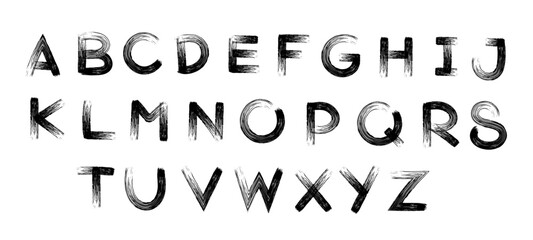 A-Z vector alphabet, hand written with a brush design, letters isolated on white background