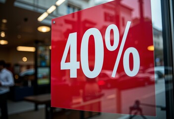 Red 40 Off Sale Sign in Shop Window Discount Retail Marketing