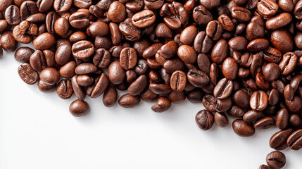 Obraz premium Freshly roasted coffee beans on a white surface