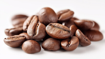 Naklejka premium Freshly roasted coffee beans on the white background