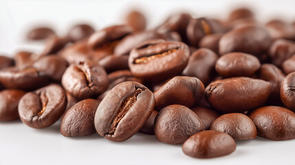 Naklejka premium Freshly roasted coffee beans on the white background
