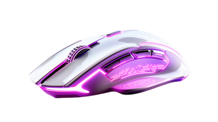 Sleek White Gaming Mouse with Purple LED Lights Perfect for Esports and PC Gamers