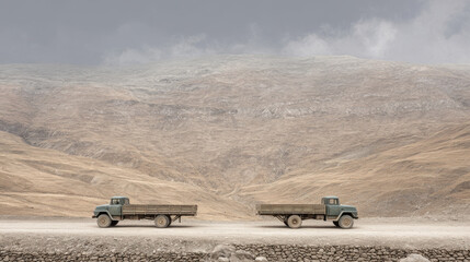 military trucks transporting bodies of victims in wartorn area emphasizing somber reality of conflict